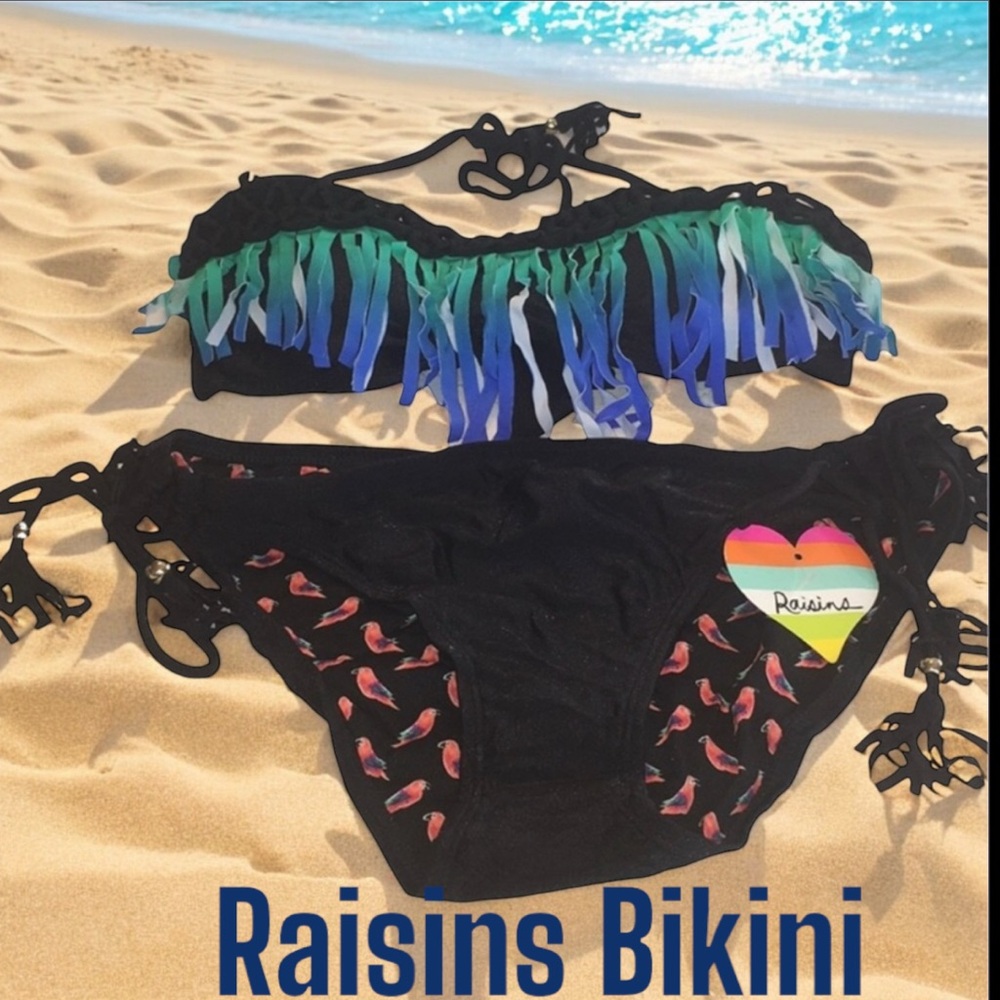 Raisins Fringe Bandeau with Macrame Bikini Size Medium NWT